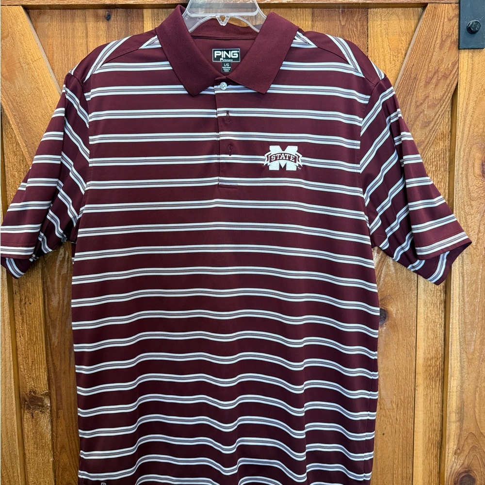 Mississippi State PING Maroon Striped Men's Polo LG